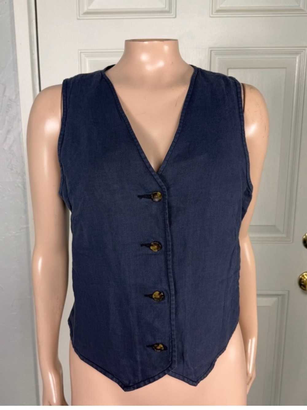 Faherty Navy 100% Linen Vest, Size XS